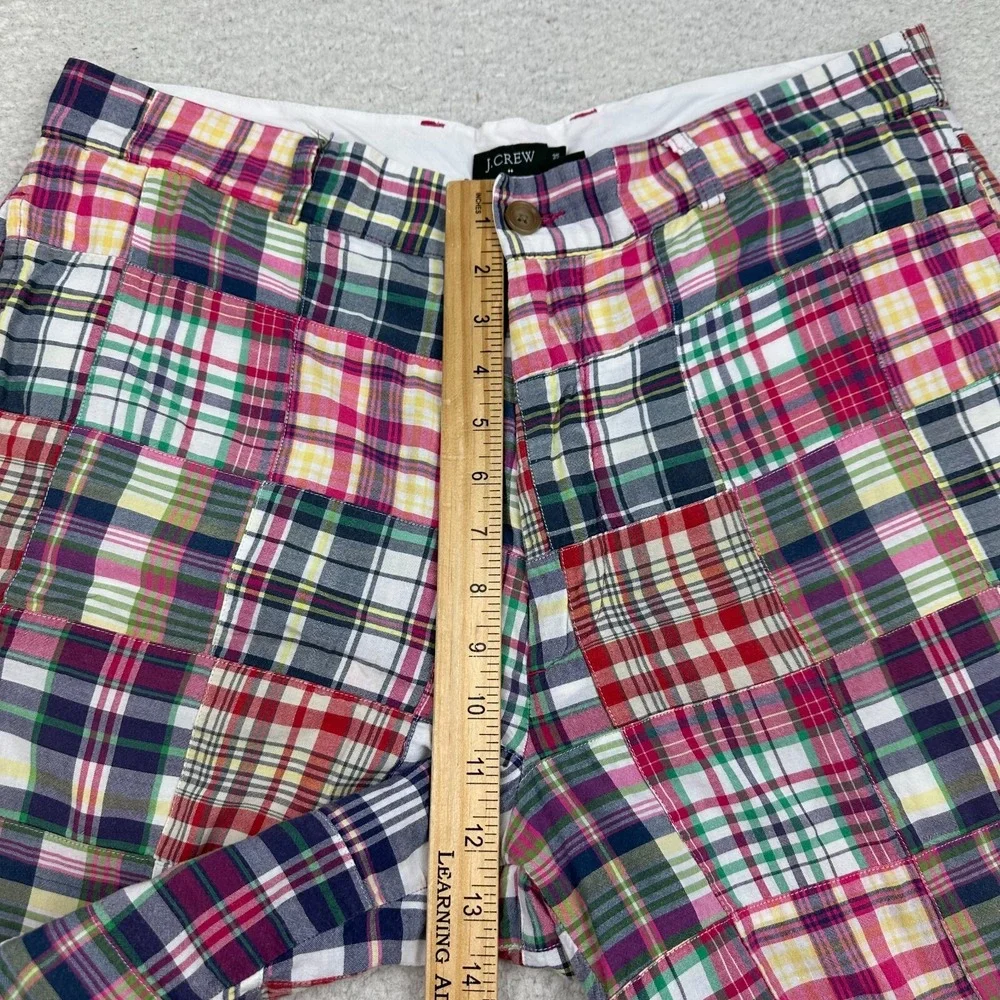 J CREW Shorts Mens 35 Madras Plaid‎ Patchwork Multicolor 100% Cotton Chino 9